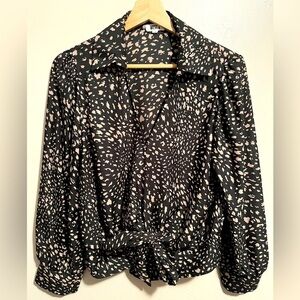 West K Tie Front Black and Cream Blouse Whimsigoth Streetwear Baddie Medium